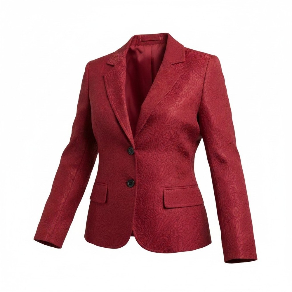 Chico's Blazer Women Size 0 Red Jacquard Paisley Two Button Structured Career
